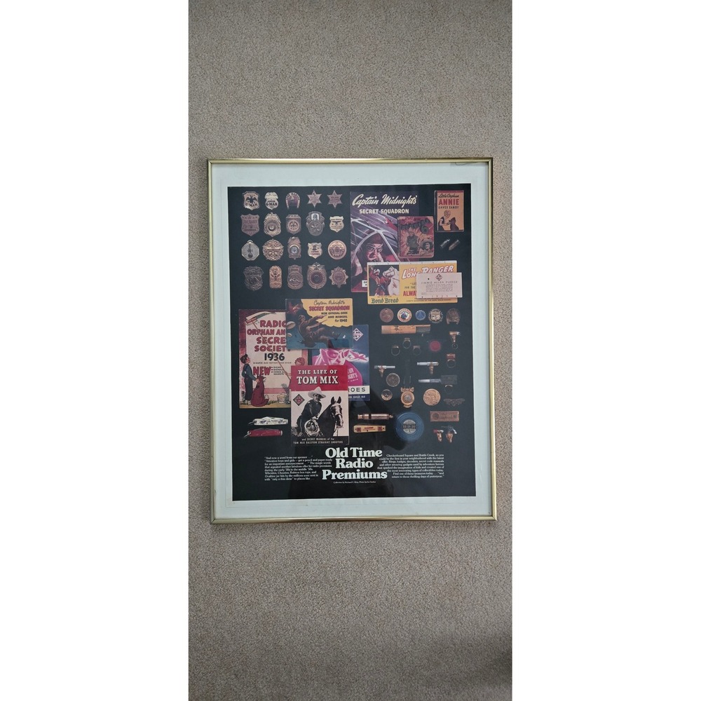 Vintage Old Time Radio Premiums Framed Poster Captain Midnight Lone Ranger 28x22
